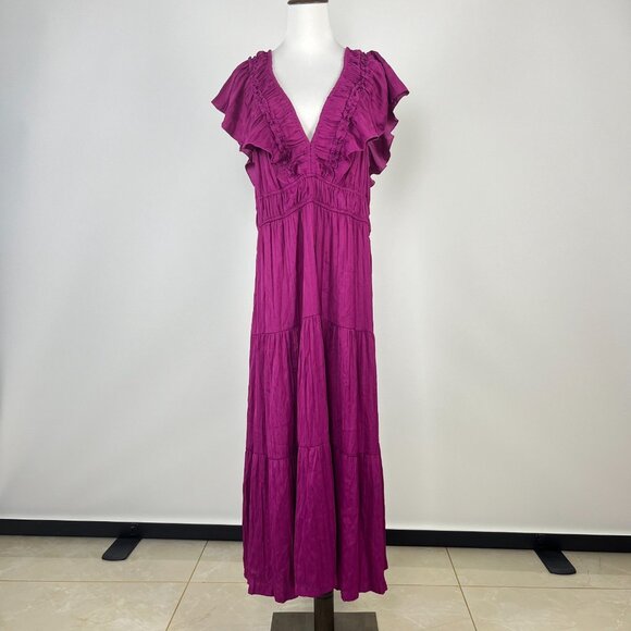 NWT ANTHROPOLOGIE Ruffled Tiered Midi Dress In Berry Size XLP - Picture 5 of 16